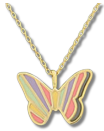 Butterfly Pendant Color Block Necklace