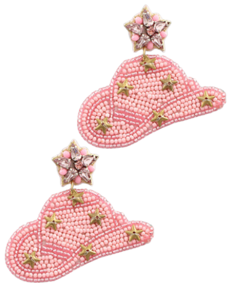 Beaded Pink Cowgirl Hat Earring