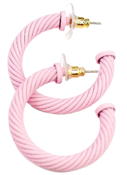 Matte Light Pink Cable Hoop Earrings