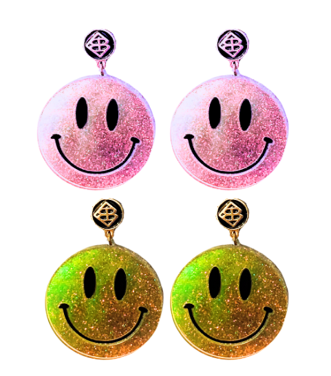 Holographic Glitter Smiley Face Earrings