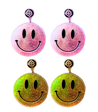 Load image into Gallery viewer, Holographic Glitter Smiley Face Earrings
