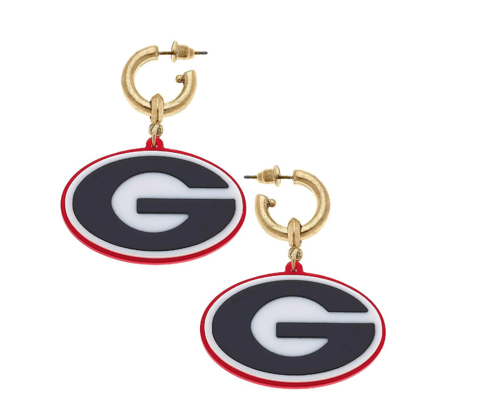 Georgia Bulldogs Resin Logo Drop Hoop Earrings