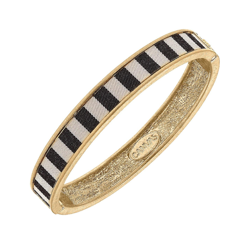 Cabana Stripes Hinge Bangle in Black