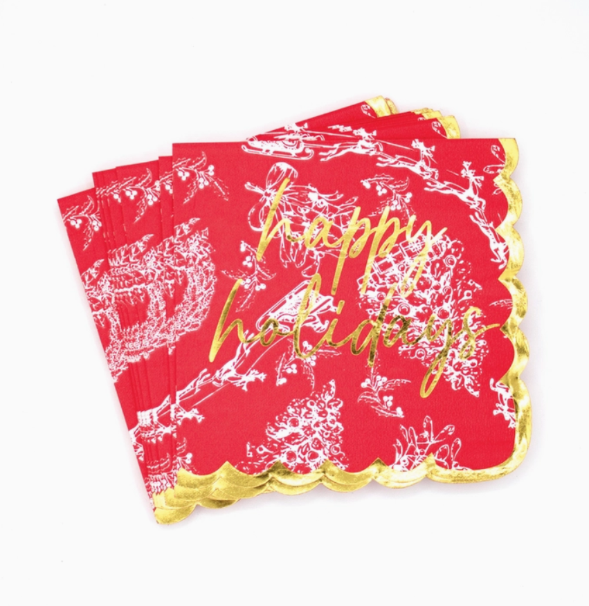 Red Toile Paper Beverage Napkin Pack