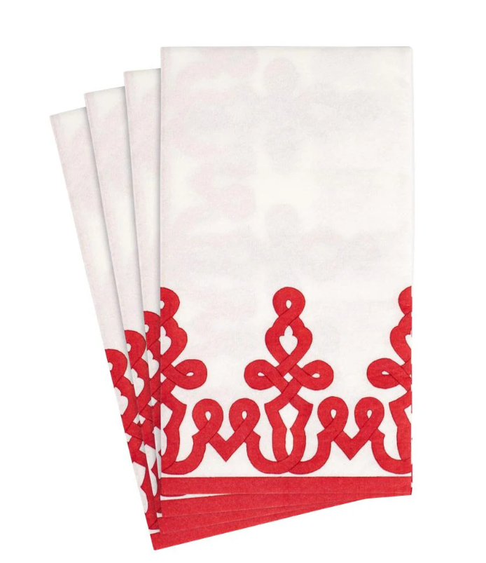 Caspari Dessin Red Passementerie Paper Linen Guest Towel