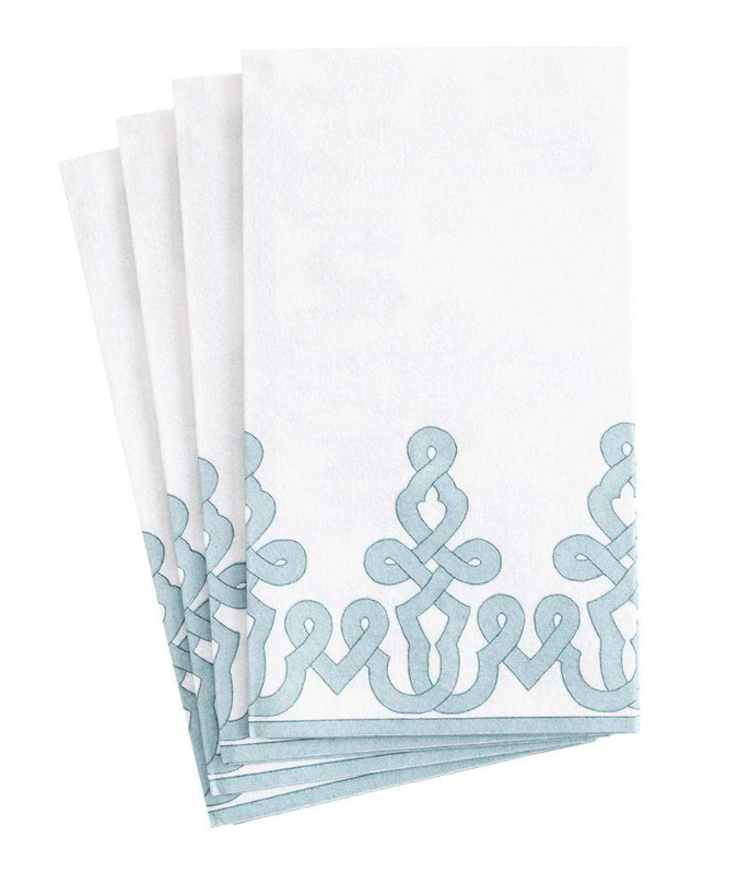 Caspari Dessin Stone Blue Passementerie Paper Linen Guest Towel