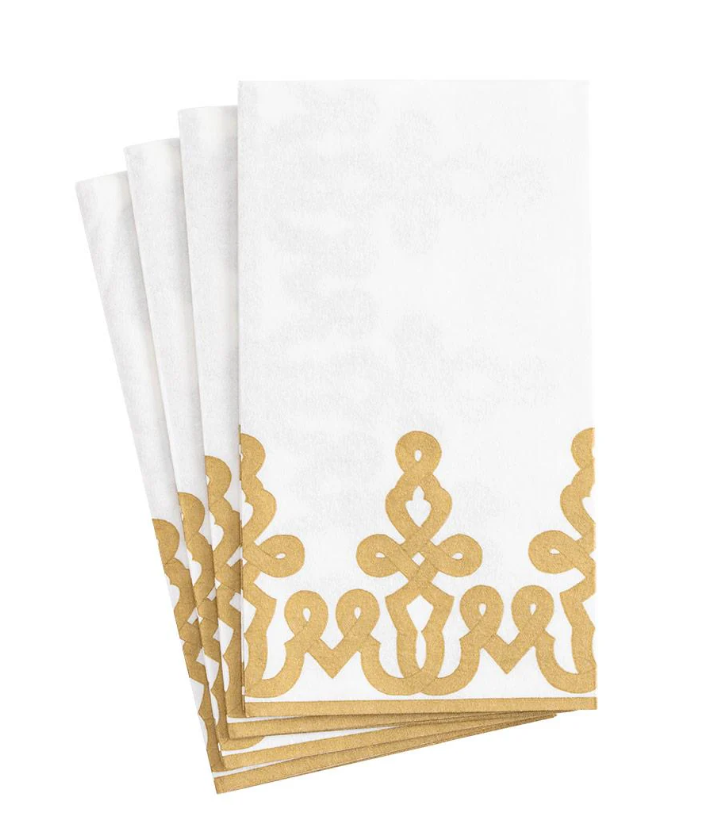 Caspari Dessin Gold Passementerie Paper Linen Guest Towel