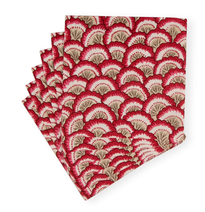 Caspari Pierre Frey Pontchartrain Red Scallop Cocktail Napkins