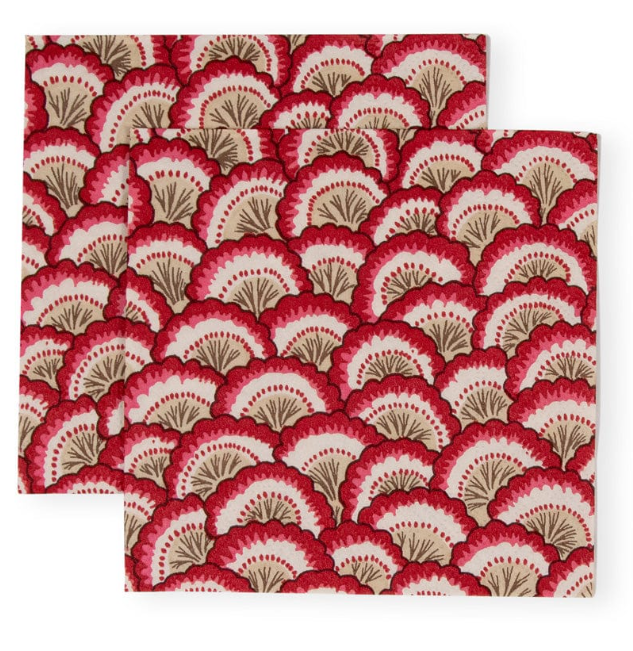 Caspari Pierre Frey Pontchartrain Red Scallop Cocktail Napkins