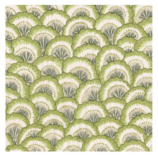 Caspari Pierre Frey Pontchartrain Green Scallop Cocktail Napkins