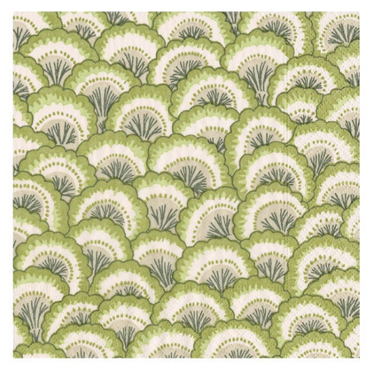 Caspari Pierre Frey Pontchartrain Green Scallop Cocktail Napkins