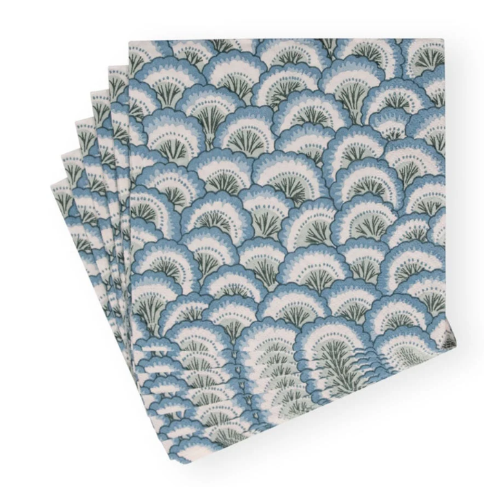 Caspari Pierre Frey Pontchartrain Blue Scallop Cocktail Napkins