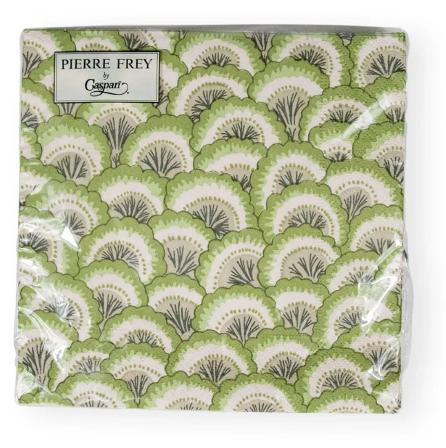 Caspari Pierre Frey Pontchartrain Green Scallop Cocktail Napkins