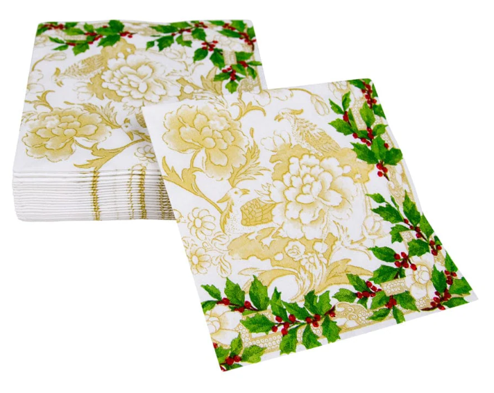 Caspari Holly Ceramic Cocktail Napkins