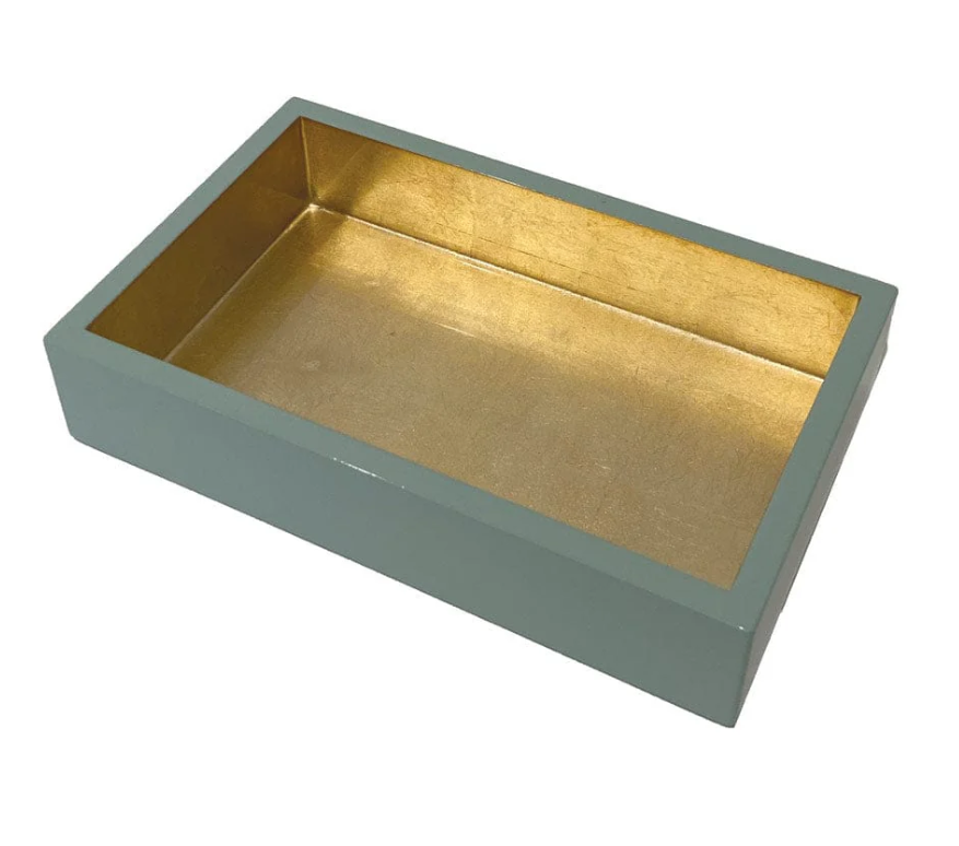 Lacquer Guest Towel Napkin Holders in Celadon With Gold