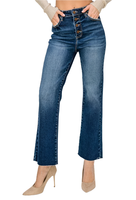 Risen High Rise Button Fly Ankle Flare Jeans