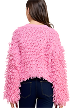 Load image into Gallery viewer, Pink Knitted Fringe Shaggy Sweater Jacket
