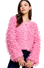 Load image into Gallery viewer, Pink Knitted Fringe Shaggy Sweater Jacket
