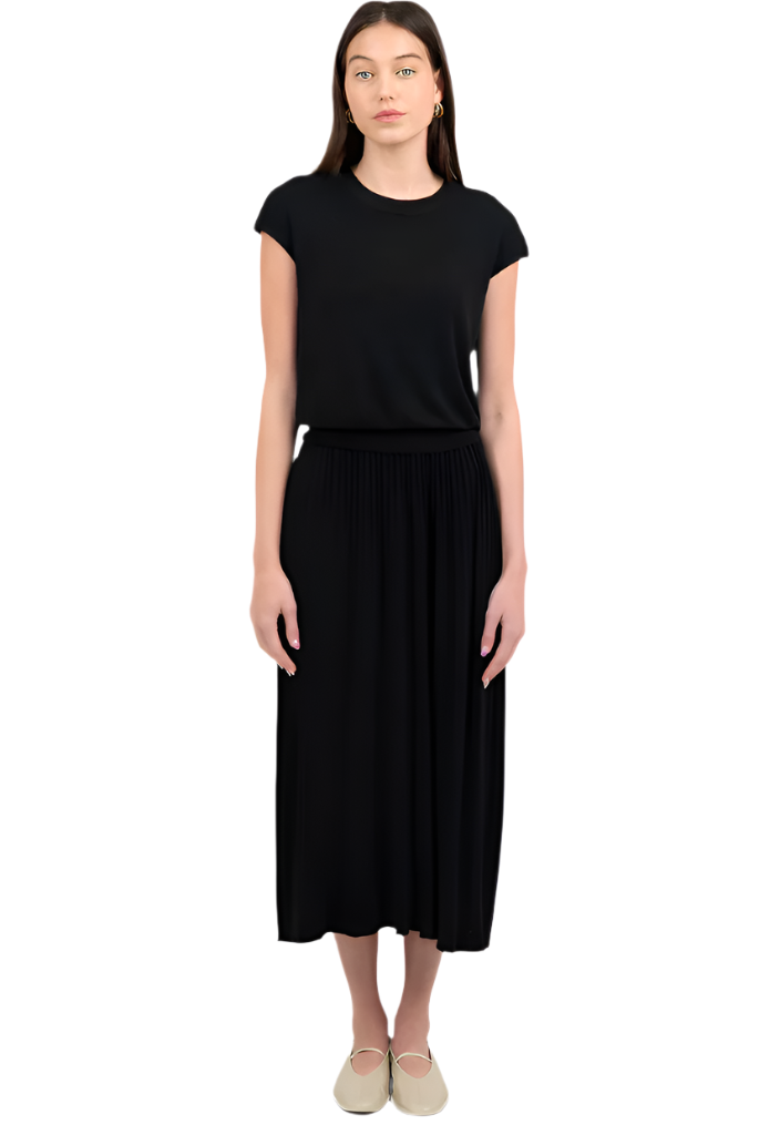 Black Pleated Midi Skirt