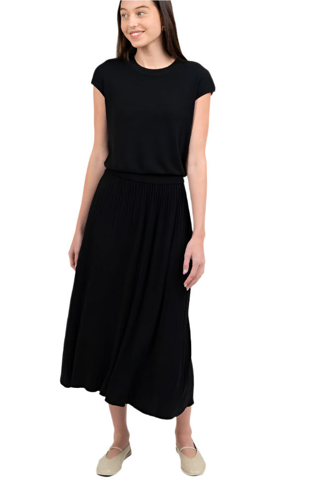 Black Pleated Midi Skirt