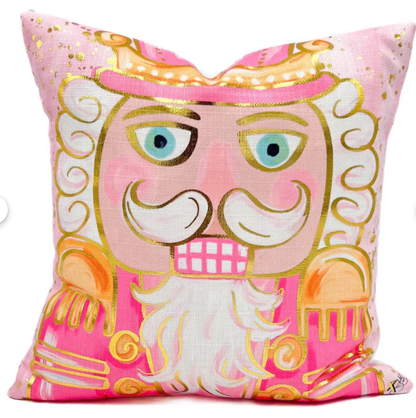 Mr. Nutcracker Pink Gold Foil Pillow