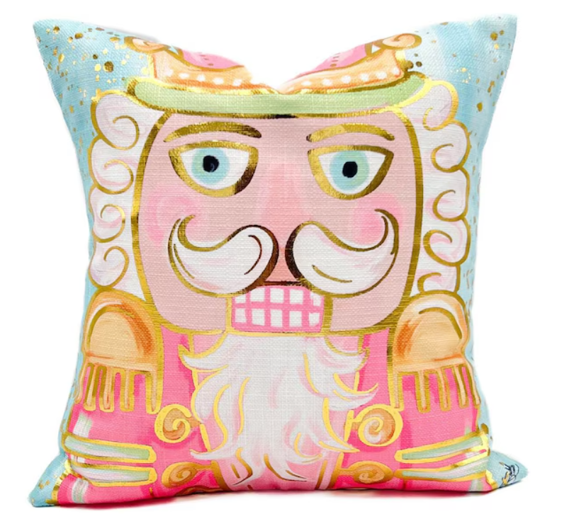 Mr. Nutcracker Pink + Mint Gold Foil Pillow