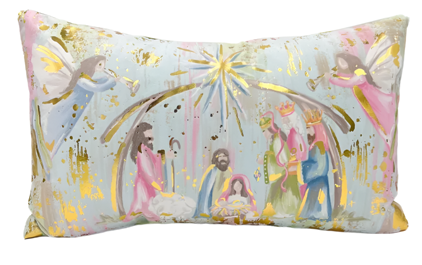 Nativity Pastel Gold Foil Pillow