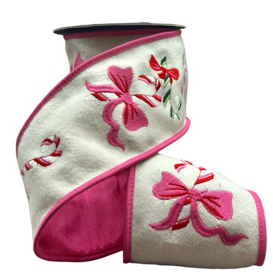 4" Candy Cane Embroidered Ribbon