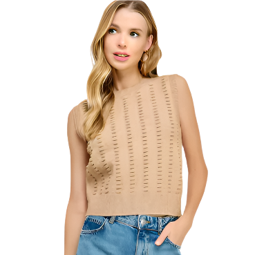 Tan Textured Sweater Vest