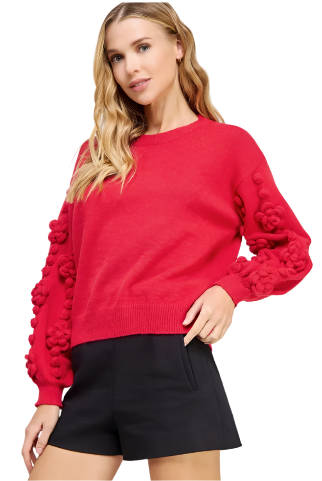 Red Flower Corsage Knitted Sweater