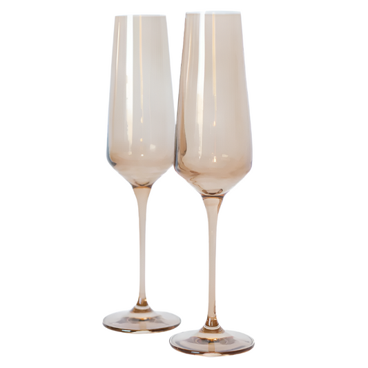 Estelle Colored Glass Amber Smoke Champagne Flute Set of 2