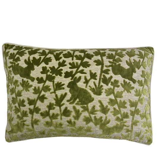 Green Velvet Bunny + Palm Lumbar Pillow