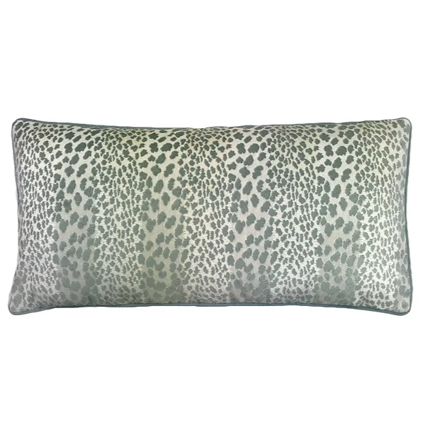 Aqua Leopard Velvet Lumbar Pillow