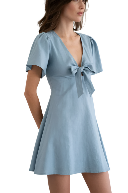 Powder Blue Tie-Front Mini Dress