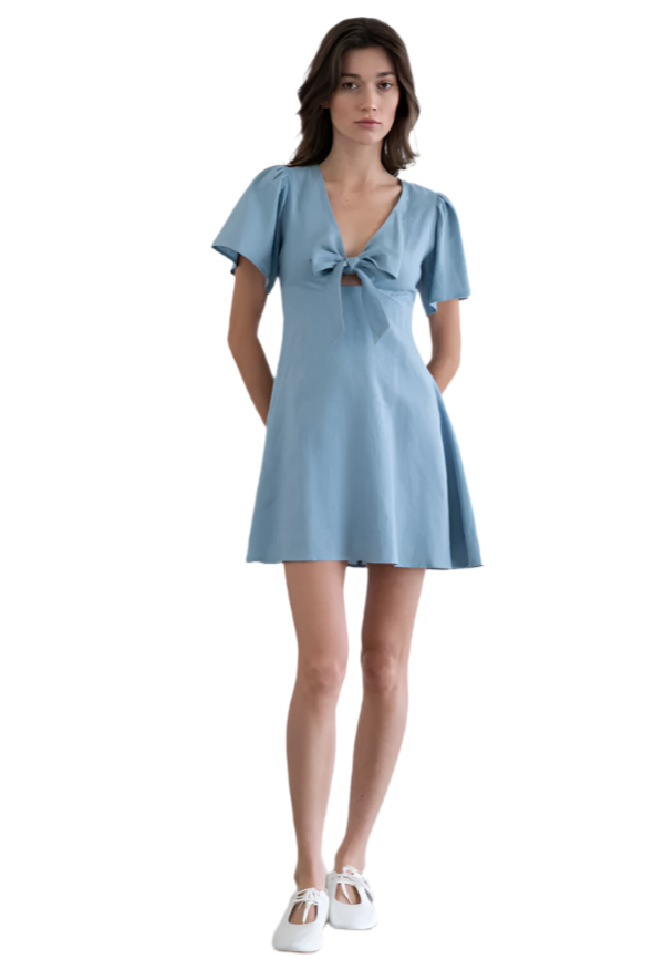 Powder Blue Tie-Front Mini Dress