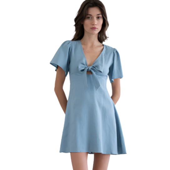 Powder Blue Tie-Front Mini Dress