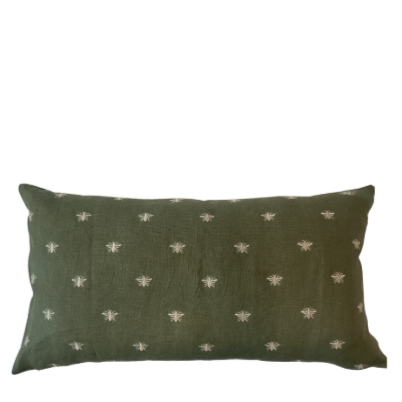 Sage Bee Embroidered Pillow