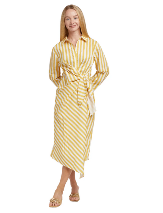 Yellow Striped Wrap Dress