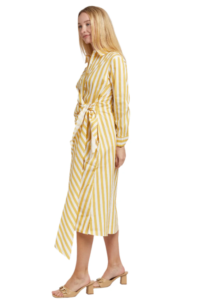 Yellow Striped Wrap Dress