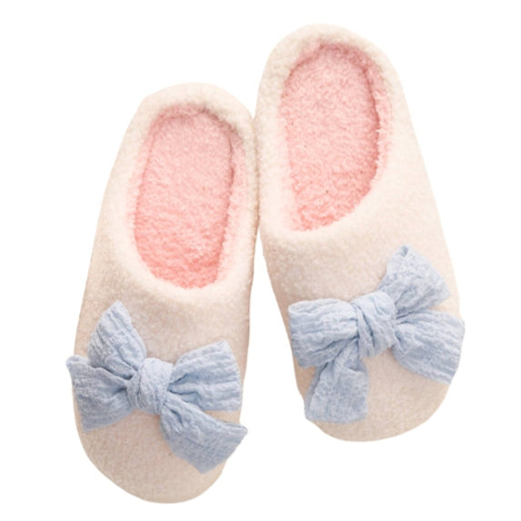 Blue Bow Fuzzy Slippers