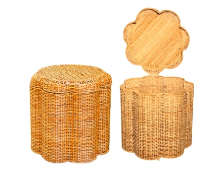 Scalloped Wicker Storage Ottoman/Stool