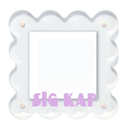 White frame with 'SIG KAP' text in purple on a white background