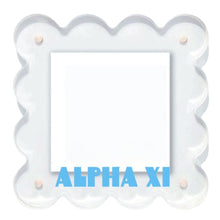 Load image into Gallery viewer, Clear plastic frame with &#39;Alpha Xi&#39; text on a white background
