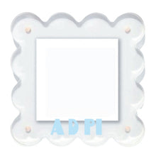 Load image into Gallery viewer, Decorative white frame with scalloped edges on a white background, featuring the text &#39;AD PI&#39;.
