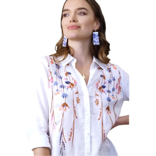 Ada Linen Tunic Oyster Factory Field Flowers Embroidery
