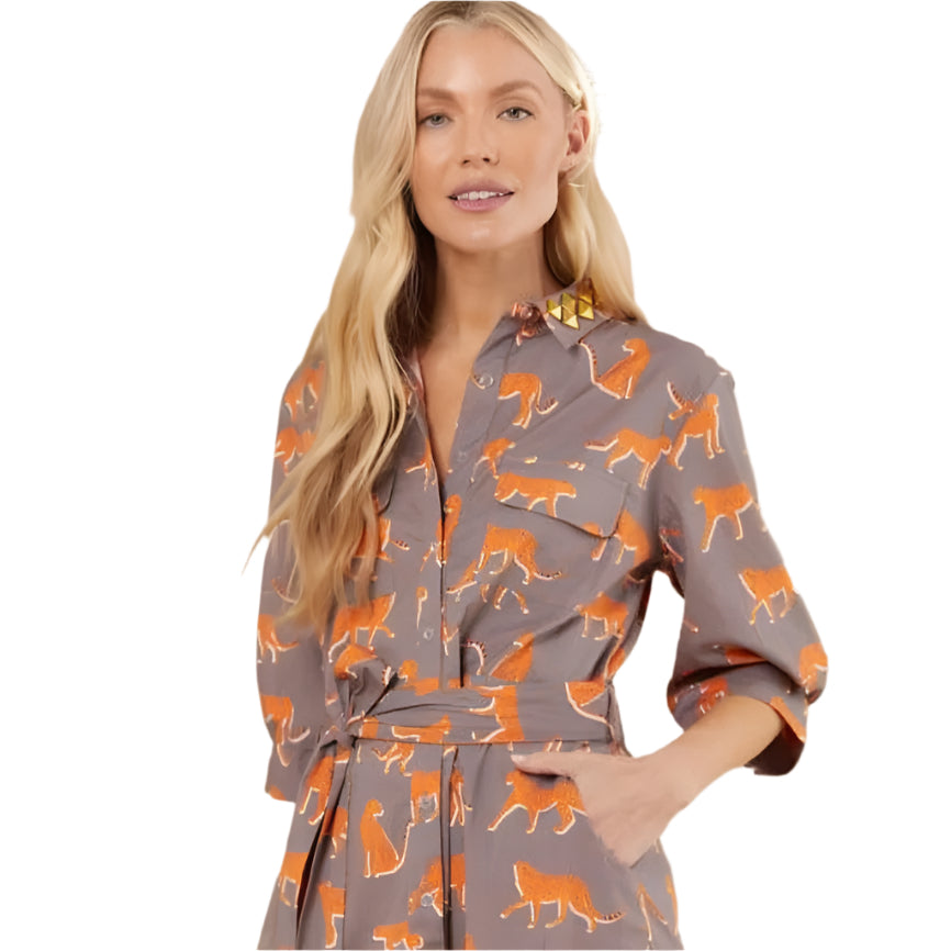 Evans Dress in Mushroom Cheetah