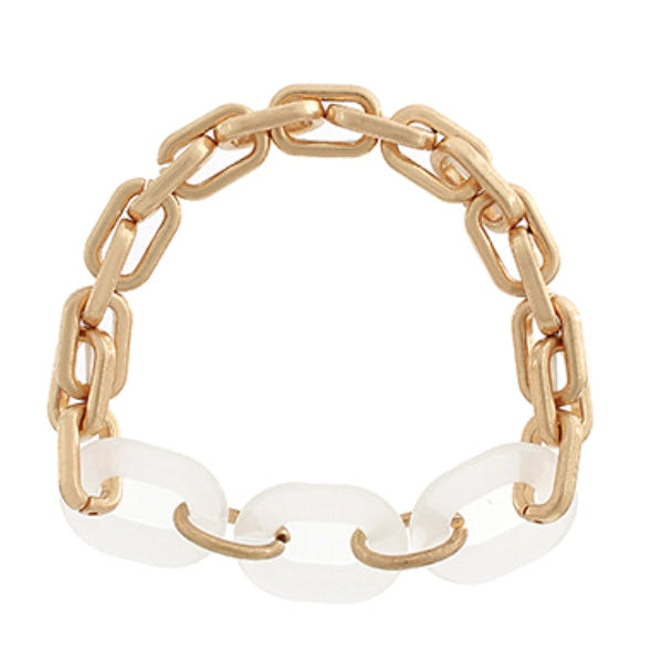 White Acrylic and Gold Link Bracelet