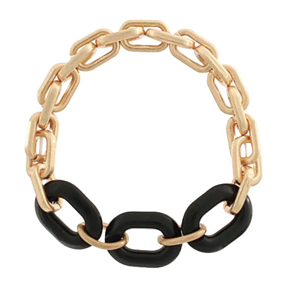 Black Acrylic and Gold Link Bracelet