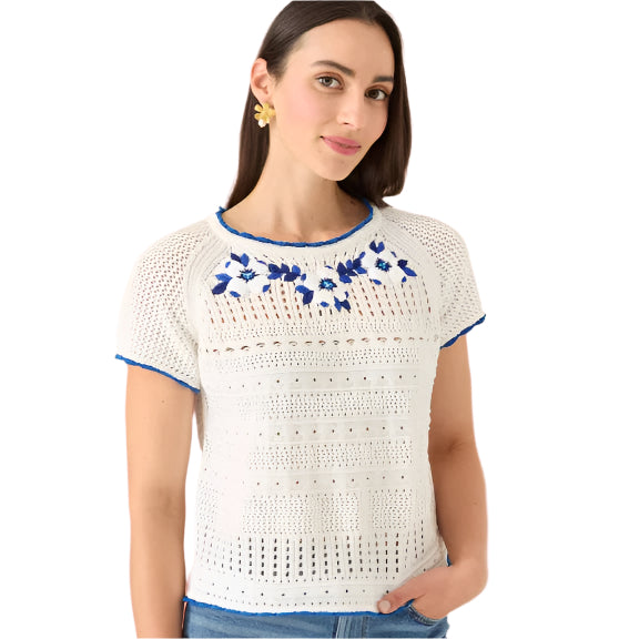 Alivia White + Blue Knit Top
