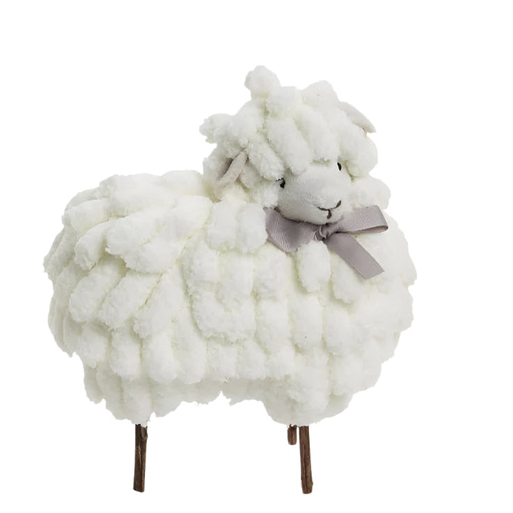 Plush Chenille Sheep with Grosgrain Bow